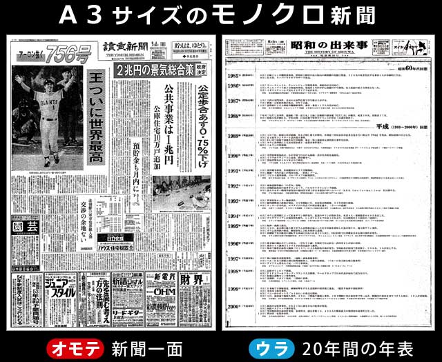 記念日新聞はA3サイズのモノクロプリント