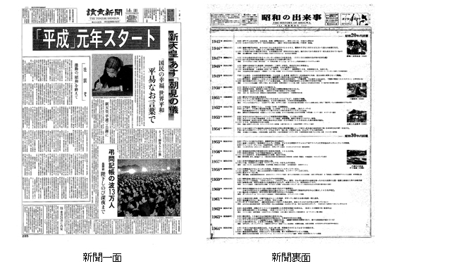 記念日新聞の表と裏面の例