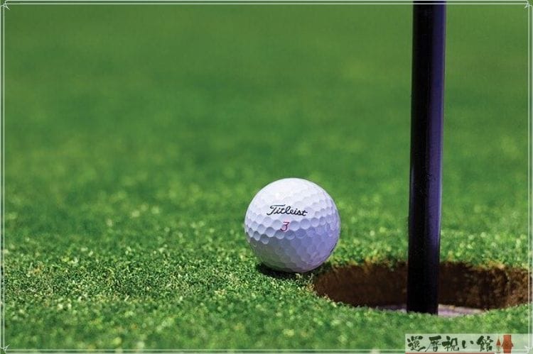 今まさにホールにゴルフボールが入ろうとしている様子