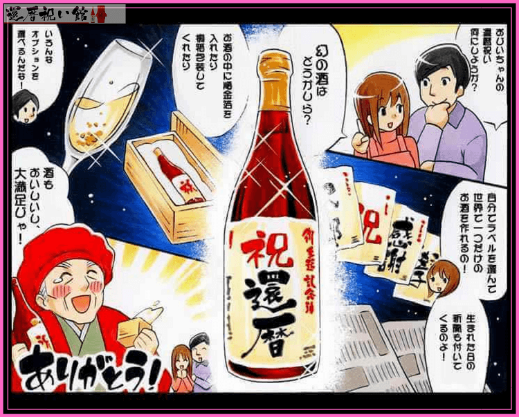 還暦祝いに贈る名入れ酒紹介イラスト