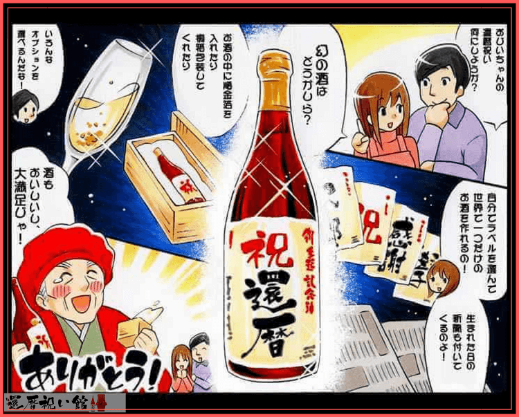 60年前の新聞付き名入れ酒の魅力を紹介したイラスト