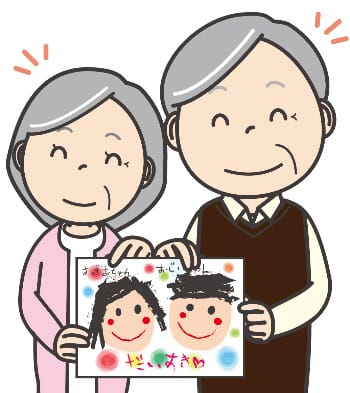 似顔絵を持つ夫婦