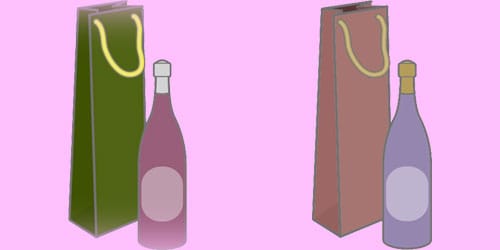 お酒の瓶と手提げ袋を描いたイラスト