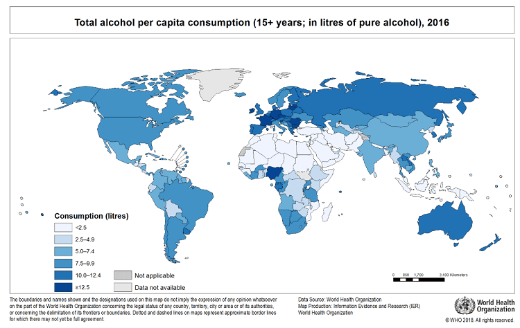 世界のアルコール消費量
