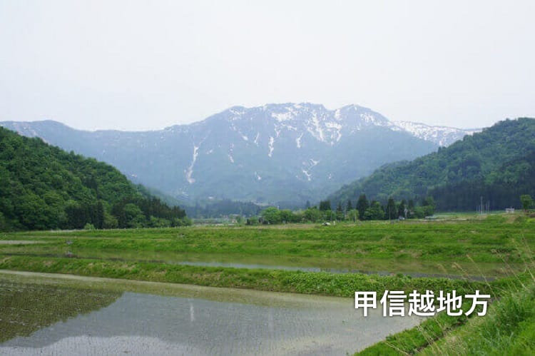 甲信越地方のとある山と田んぼ
